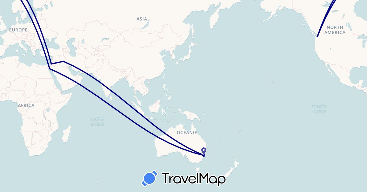 TravelMap itinerary: driving in Australia, Egypt, Israel, Iraq, United States (Africa, Asia, North America, Oceania)